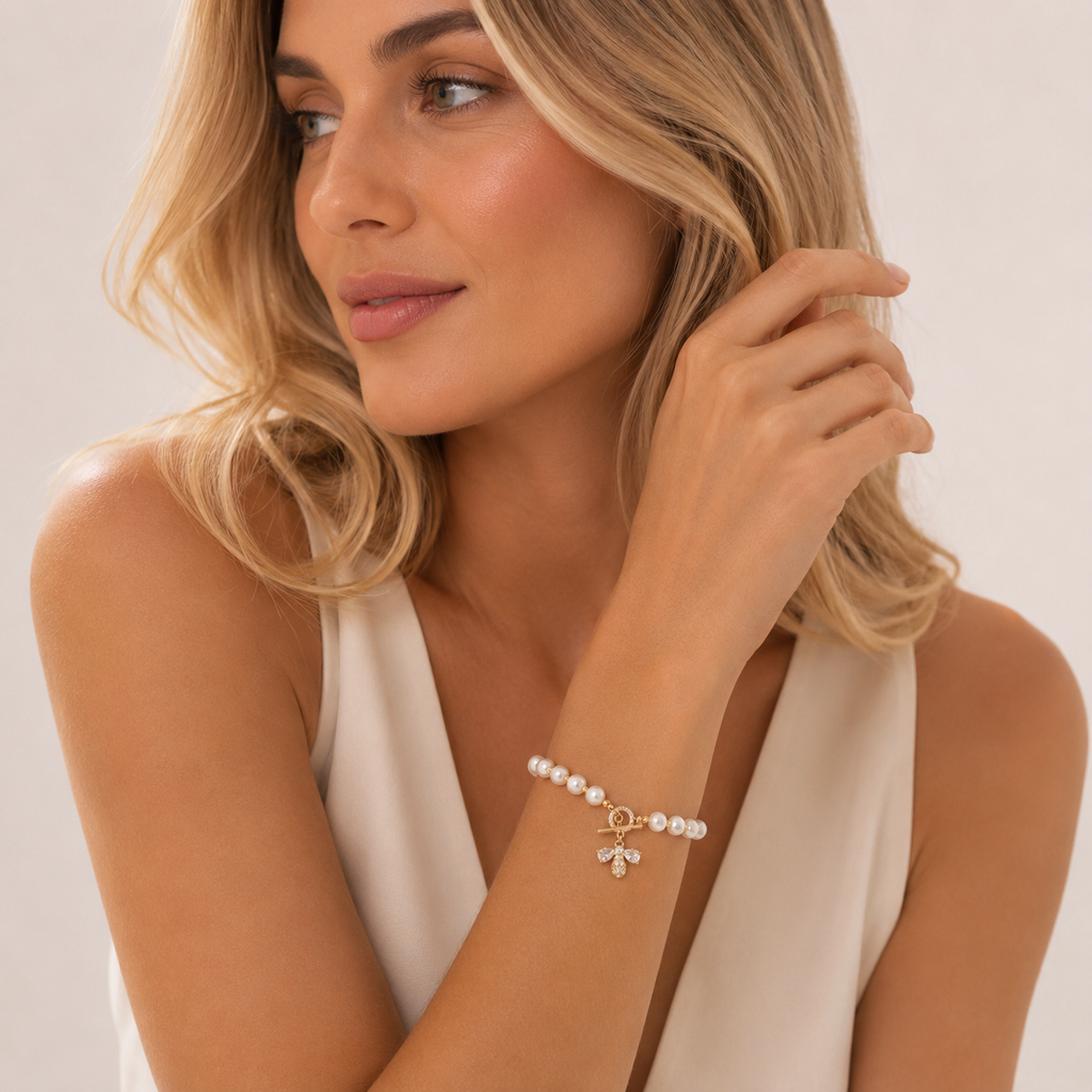 Natural Pearl String Bracelet Zircon Bee