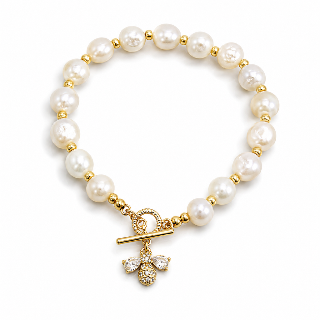 Natural Pearl String Bracelet Zircon Bee