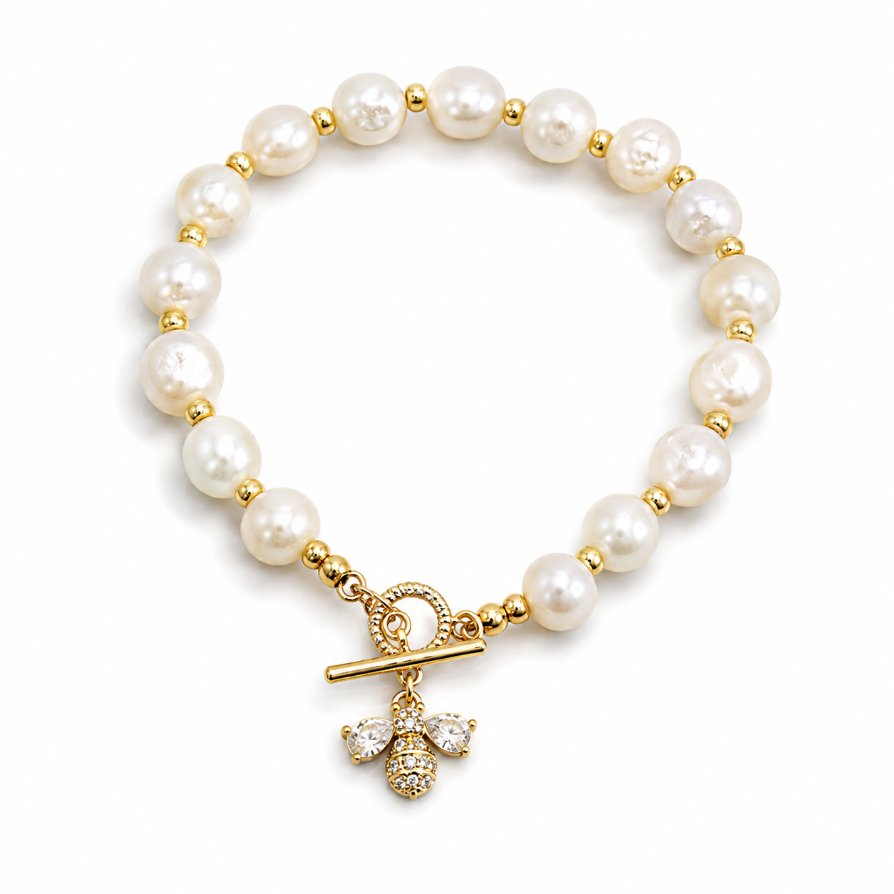 Natural Pearl String Bracelet Zircon Bee