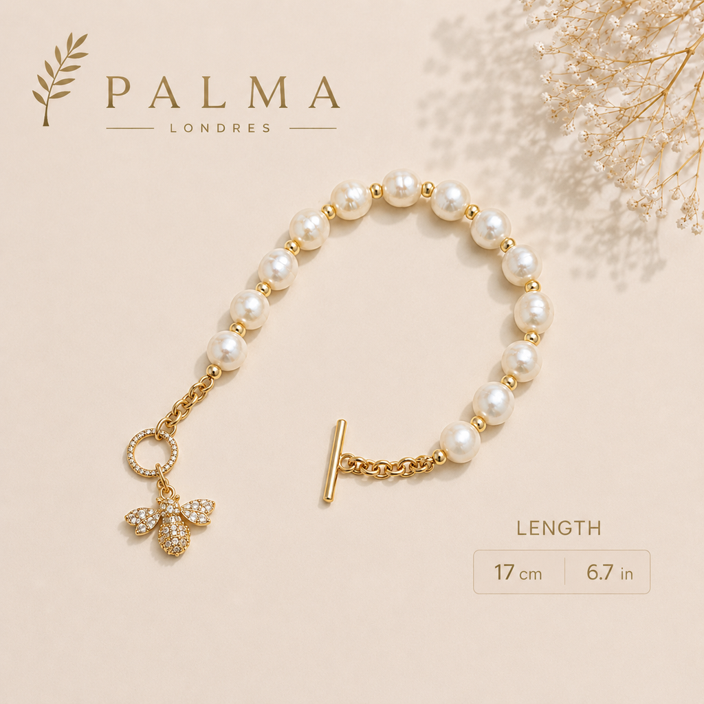 Natural Pearl String Bracelet Zircon Bee