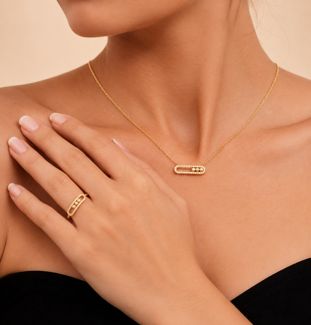 Tiny Chain Necklace Matching Ring