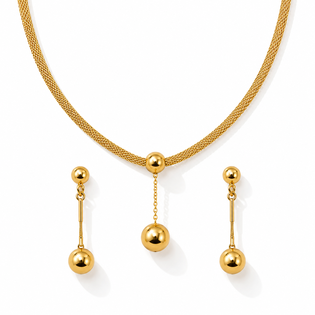 Plated Bead Pendant Necklace Earrings