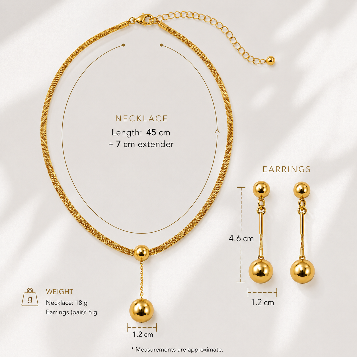 Plated Bead Pendant Necklace Earrings