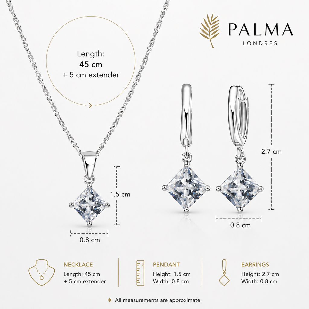 Square 925 Sterling Silver Pendant & Earrings Set