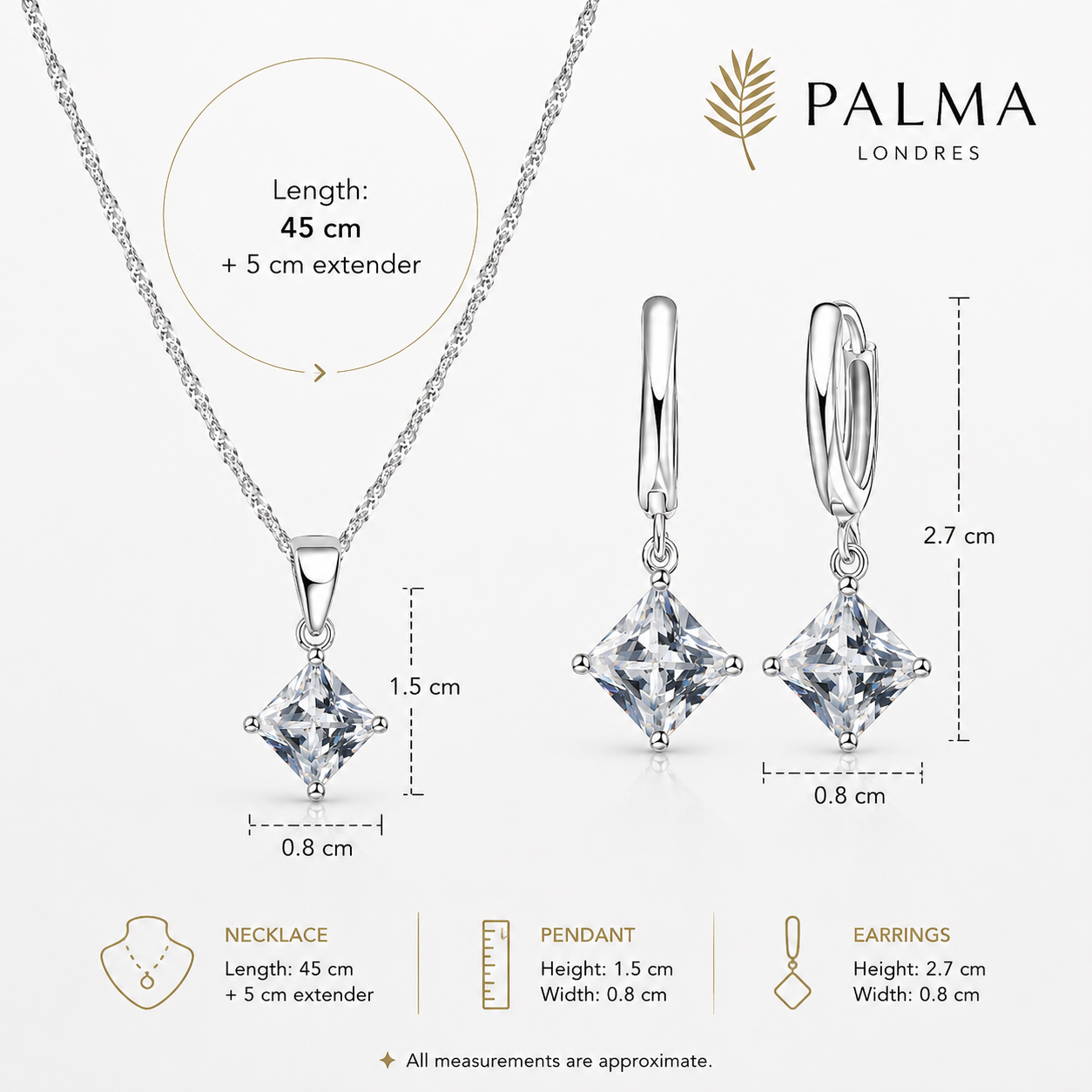 Square 925 Sterling Silver Pendant & Earrings Set
