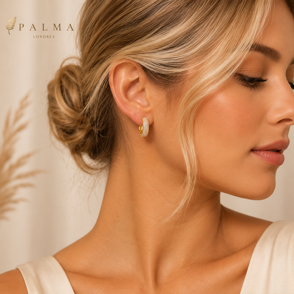 Hoop Earrings Paved CZ Stone