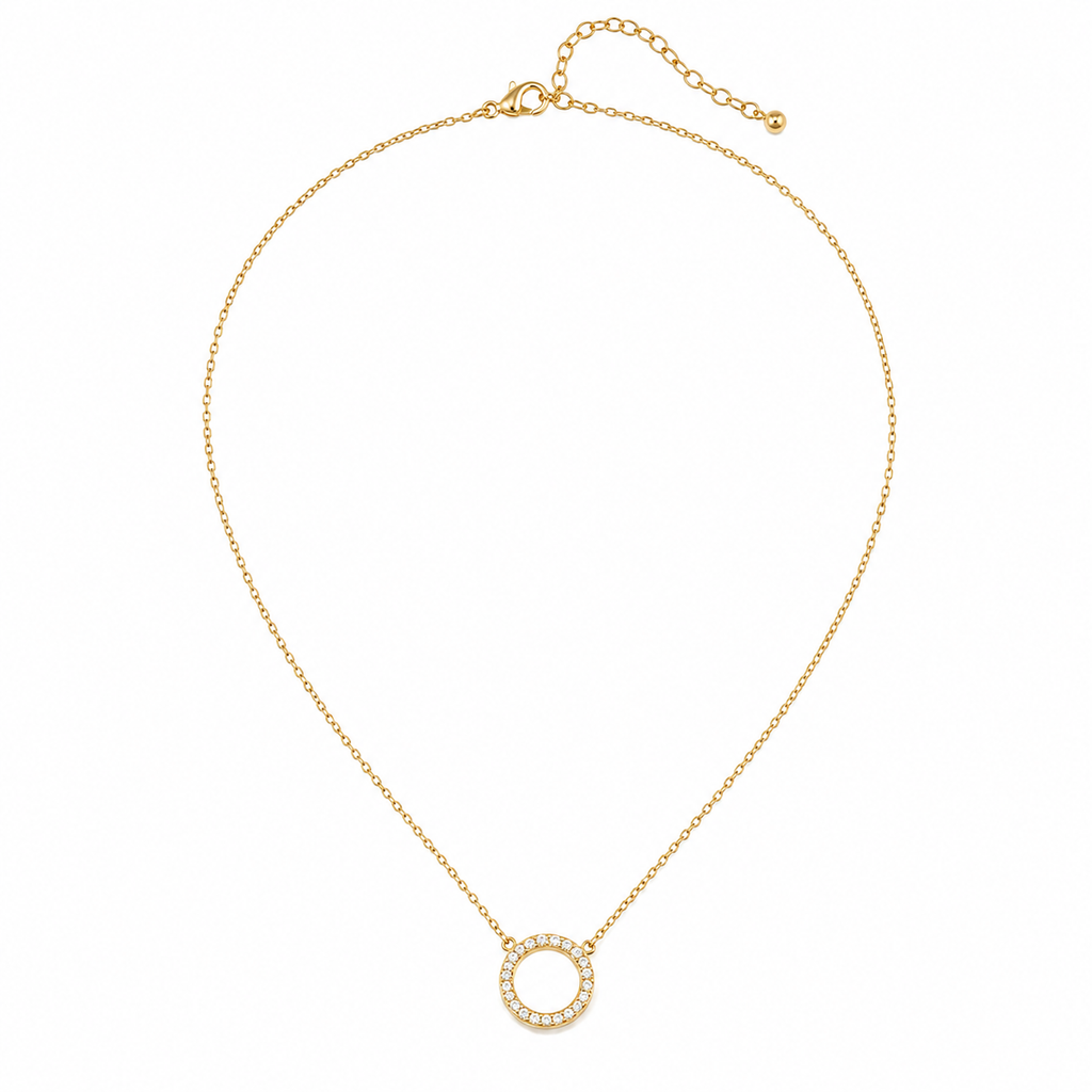 Circle Shaped Pendant Necklace with Cubic Zircon