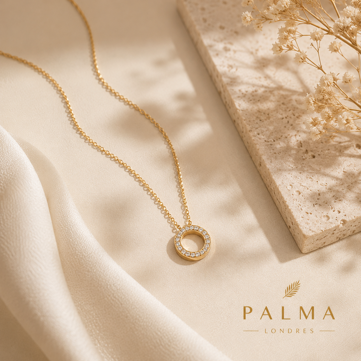 Circle Shaped Pendant Necklace with Cubic Zircon