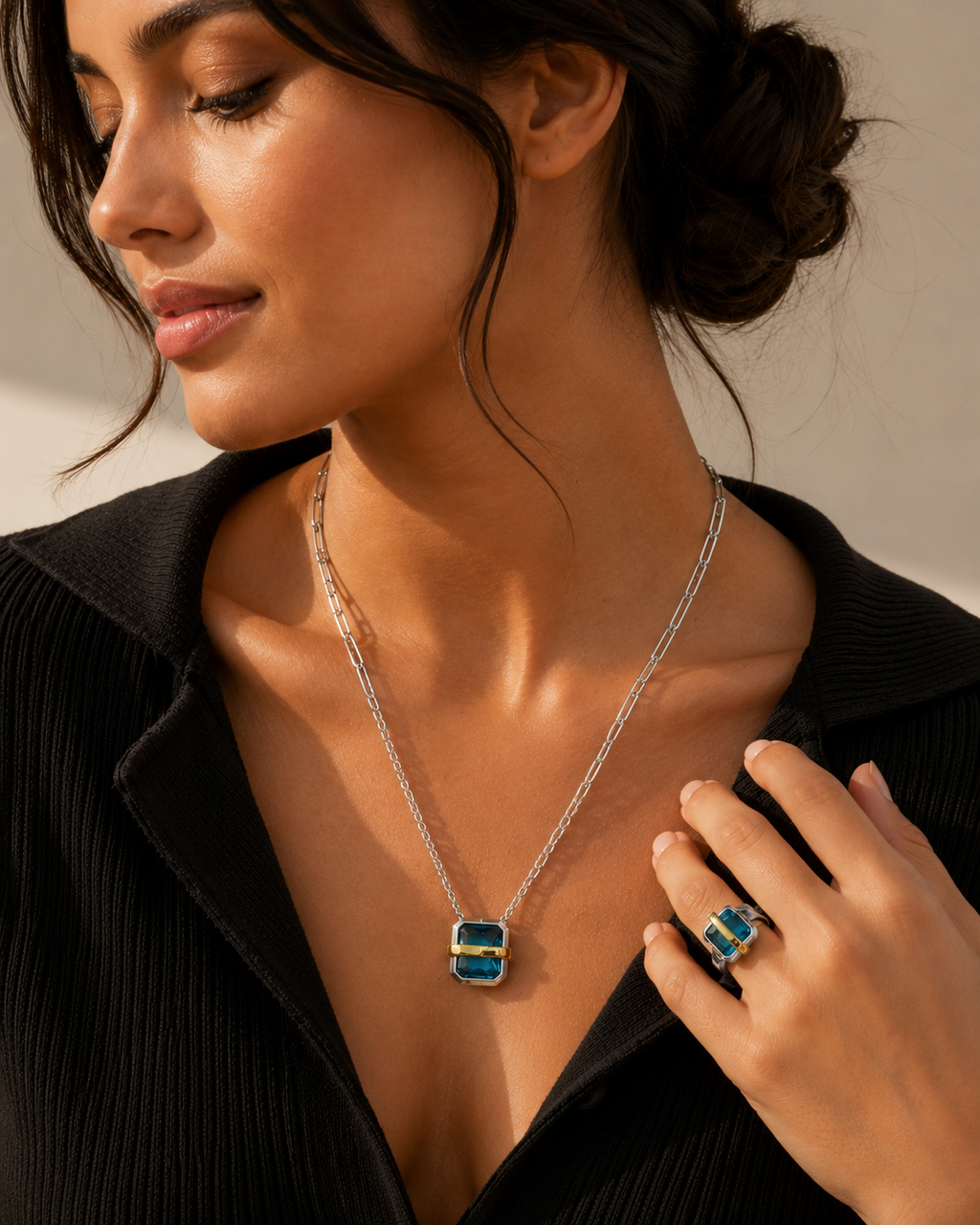 Blue Crystal Sterling Silver Set