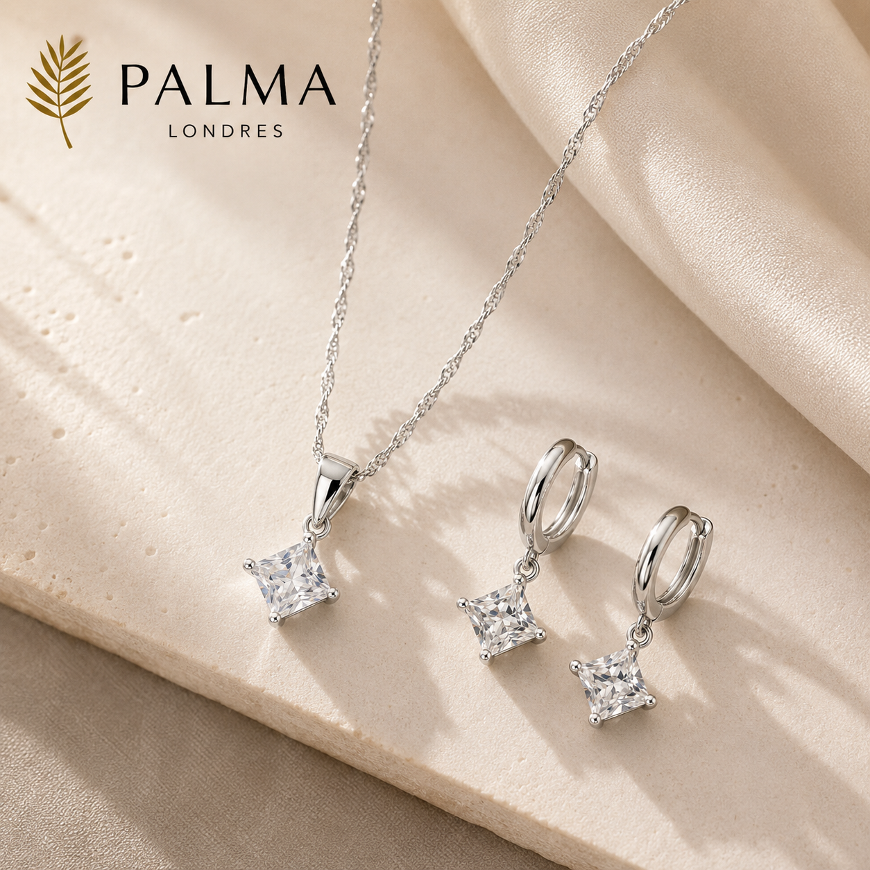 Square 925 Sterling Silver Pendant & Earrings Set