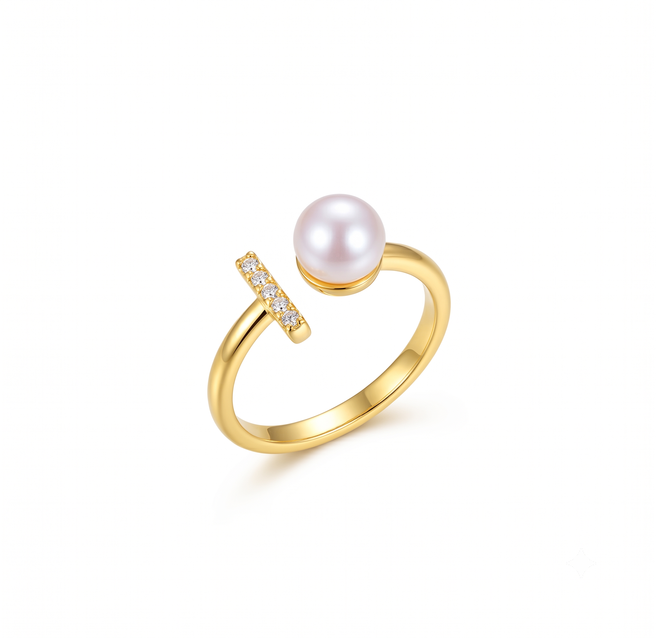 White Pearl Ring T-shaped Zircon