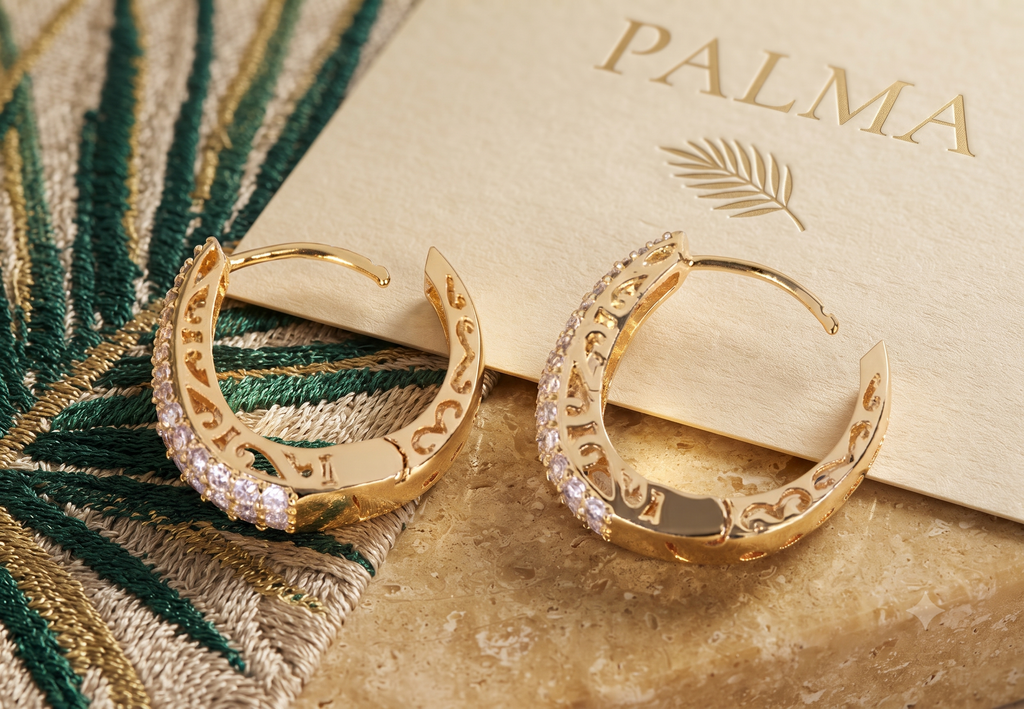 Hoop Earrings Paved CZ Stone