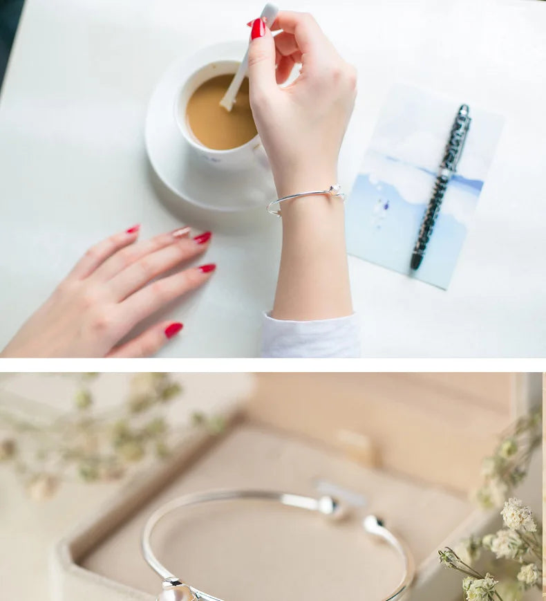 Personality New Art 925 Sterling Silver Jewelry Female Simple Clover Pearls High-quality Popular Bracelet For  Women