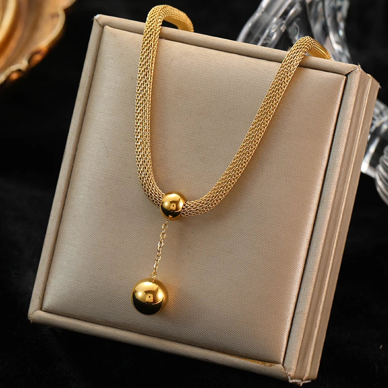 Plated Bead Pendant Necklace Earrings Jewelry Set