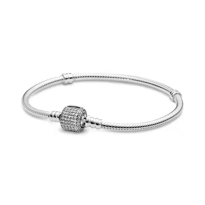100% S925 sterling silver heart-shaped crown snake bone bracelet, suitable for original DlY bracelet, women's fashion jewelry