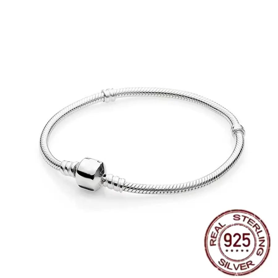 100% S925 sterling silver heart-shaped crown snake bone bracelet, suitable for original DlY bracelet, women's fashion jewelry