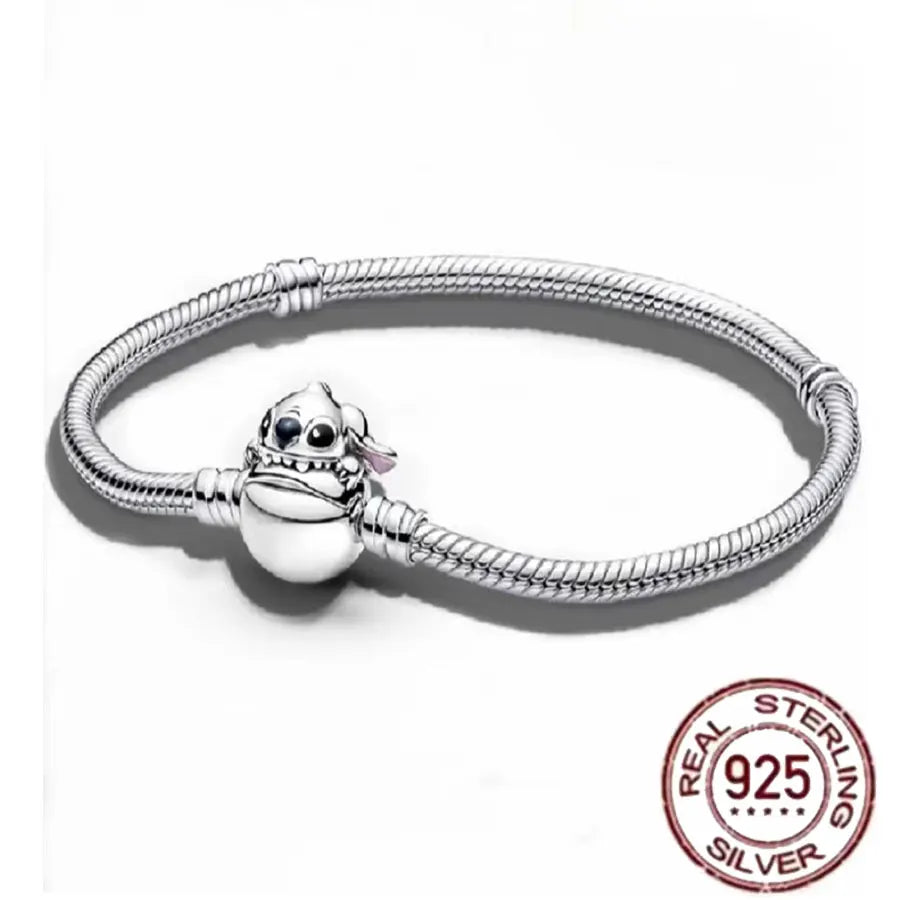 100% S925 sterling silver heart-shaped crown snake bone bracelet, suitable for original DlY bracelet, women's fashion jewelry