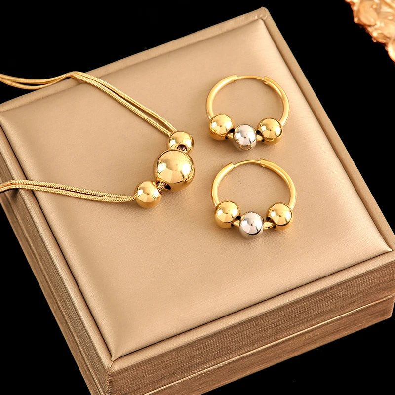 Plated Bead Pendant Necklace Earrings Jewelry Set