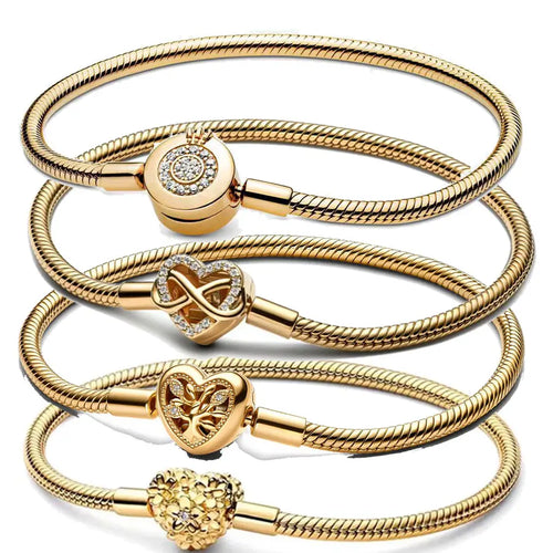 100% S925 sterling silver heart-shaped crown snake bone bracelet, suitable for original DlY bracelet, women's fashion jewelry