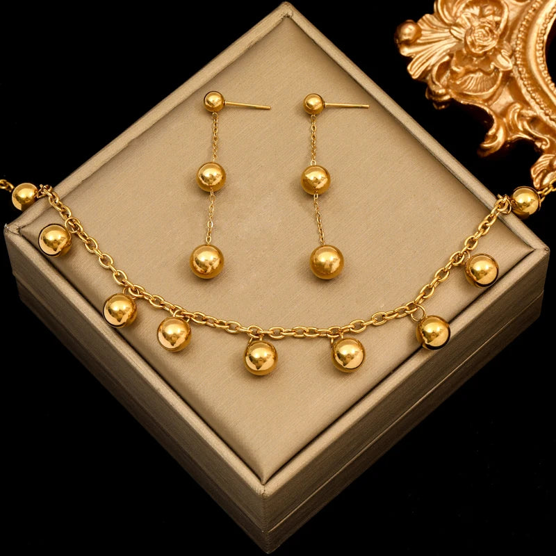 Plated Bead Pendant Necklace Earrings Jewelry Set