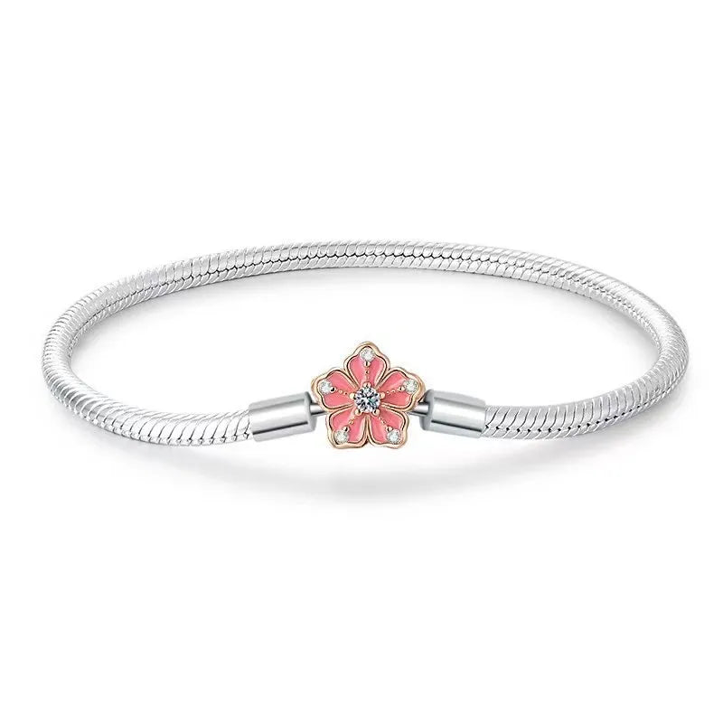 100% S925 sterling silver heart-shaped crown snake bone bracelet, suitable for original DlY bracelet, women's fashion jewelry