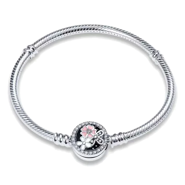 100% S925 sterling silver heart-shaped crown snake bone bracelet, suitable for original DlY bracelet, women's fashion jewelry