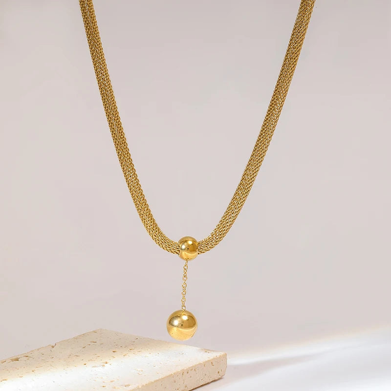Plated Bead Pendant Necklace Earrings Jewelry Set