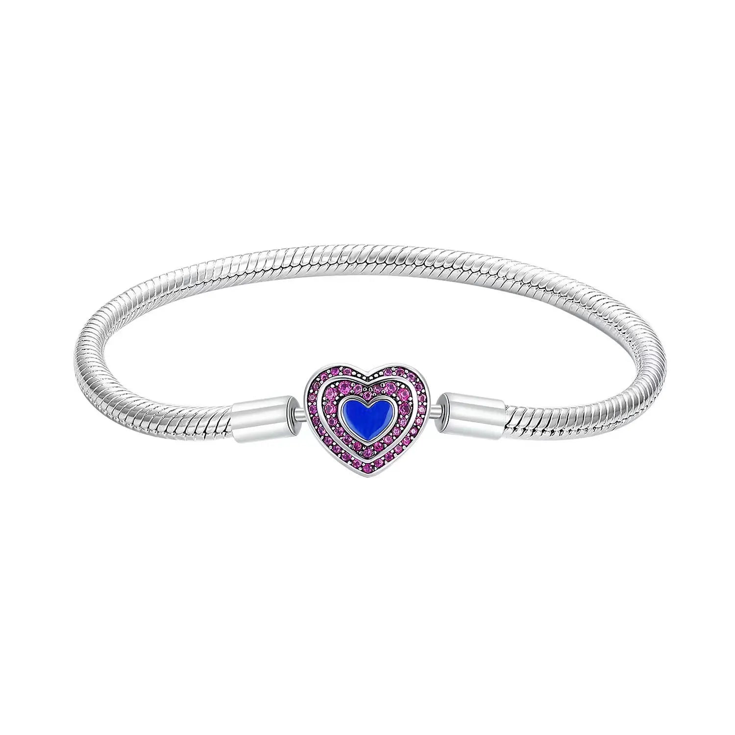 100% S925 sterling silver heart-shaped crown snake bone bracelet, suitable for original DlY bracelet, women's fashion jewelry