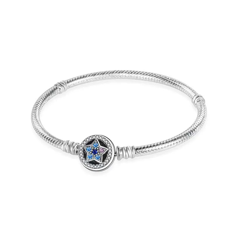 100% S925 sterling silver heart-shaped crown snake bone bracelet, suitable for original DlY bracelet, women's fashion jewelry