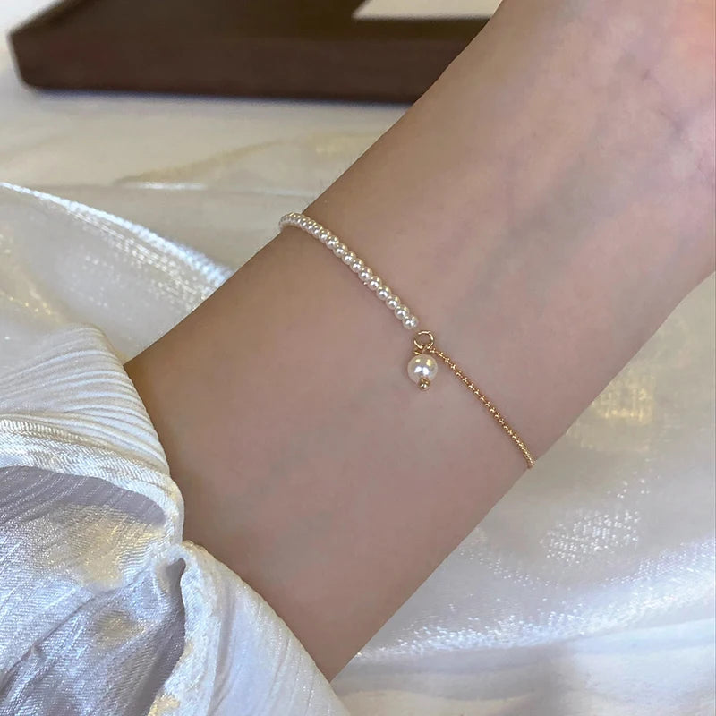 New 925 Sterling Silver Pearl Bracelet Personalized Simple Charm Bracelet Birthday Gift for Women's Fine Jewelry