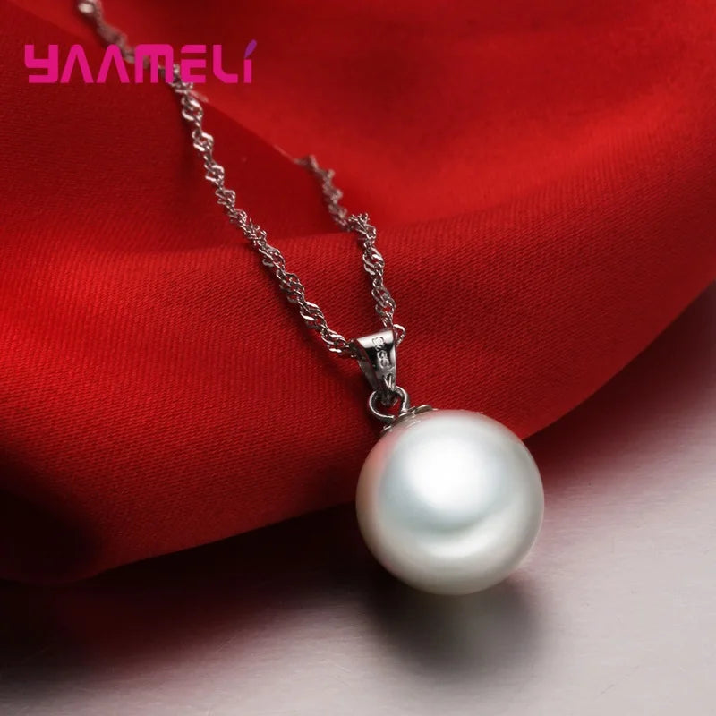 Fashion 925 Sterling Silver Color Jewelry Set Freshwater Pearl Necklaces Earrings For Women Girls Super Nice Anniversary Gift