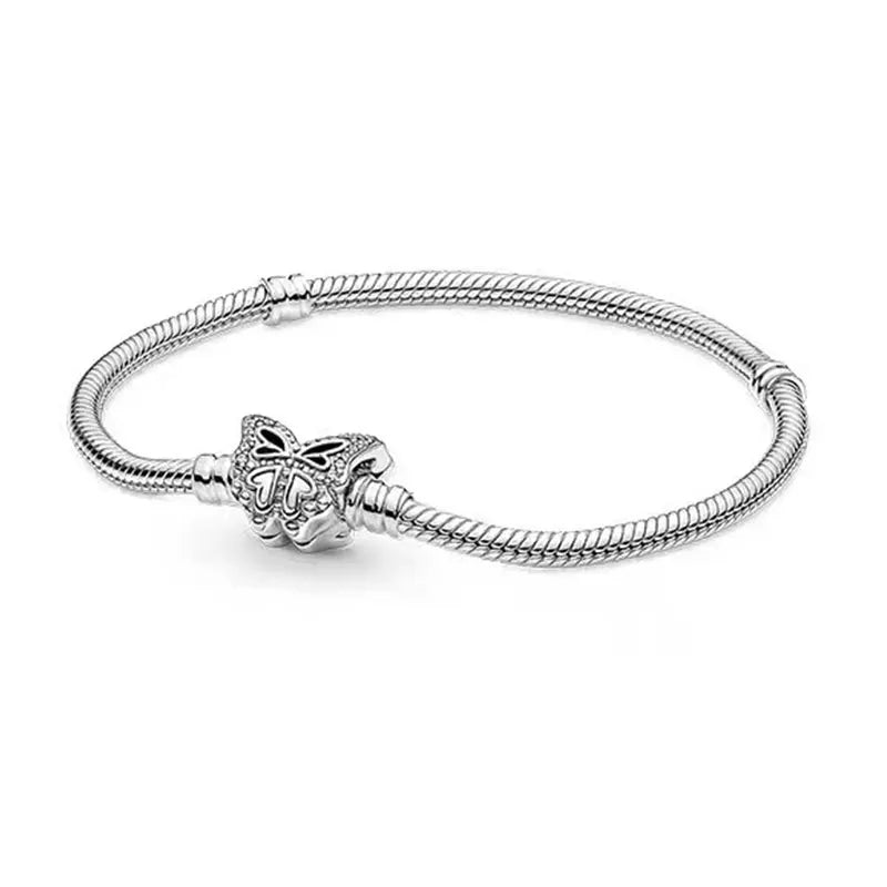 100% S925 sterling silver heart-shaped crown snake bone bracelet, suitable for original DlY bracelet, women's fashion jewelry