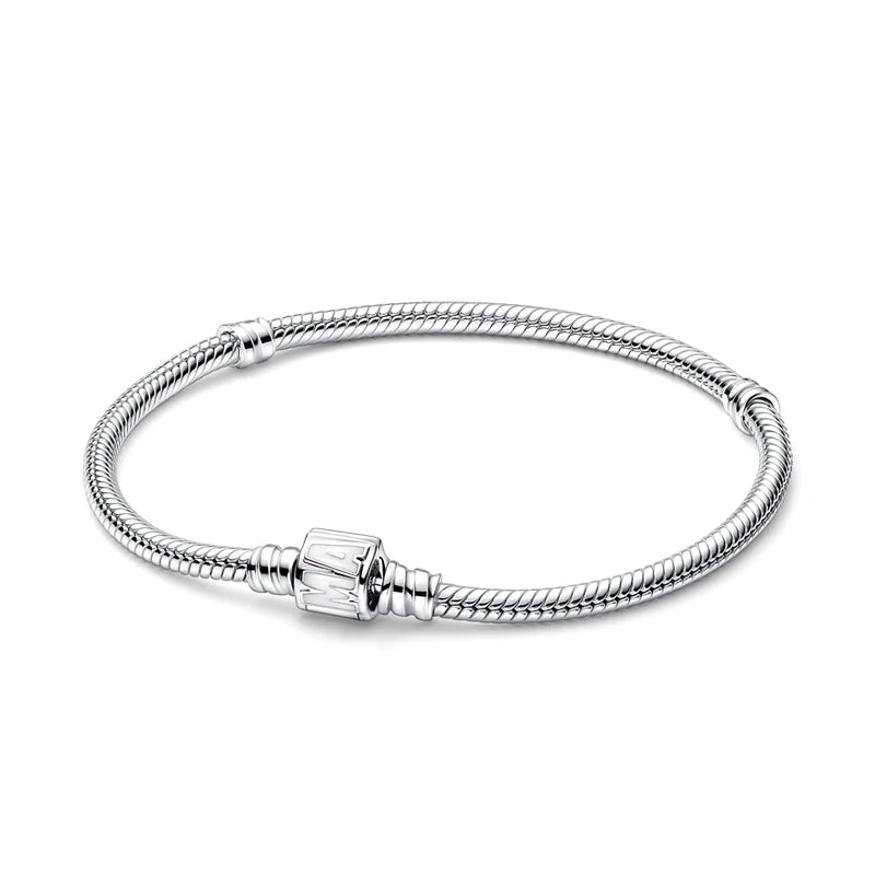 100% S925 sterling silver heart-shaped crown snake bone bracelet, suitable for original DlY bracelet, women's fashion jewelry