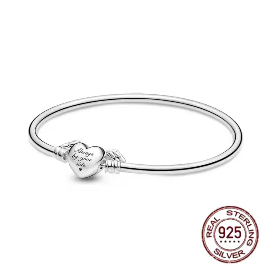 100% S925 sterling silver heart-shaped crown snake bone bracelet, suitable for original DlY bracelet, women's fashion jewelry
