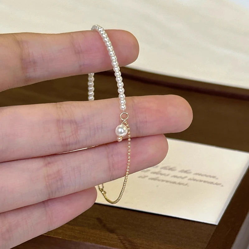 New 925 Sterling Silver Pearl Bracelet Personalized Simple Charm Bracelet Birthday Gift for Women's Fine Jewelry