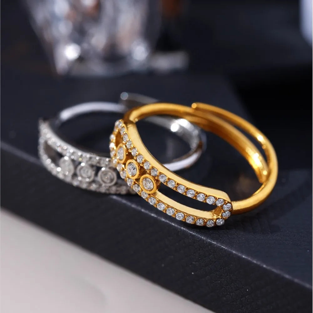 Tiny Chain Necklace for Women 18k Gold Plated Stainless Steel Necklace Dainty Zircon Pendant Necklaces Matching Ring Jewelry Set