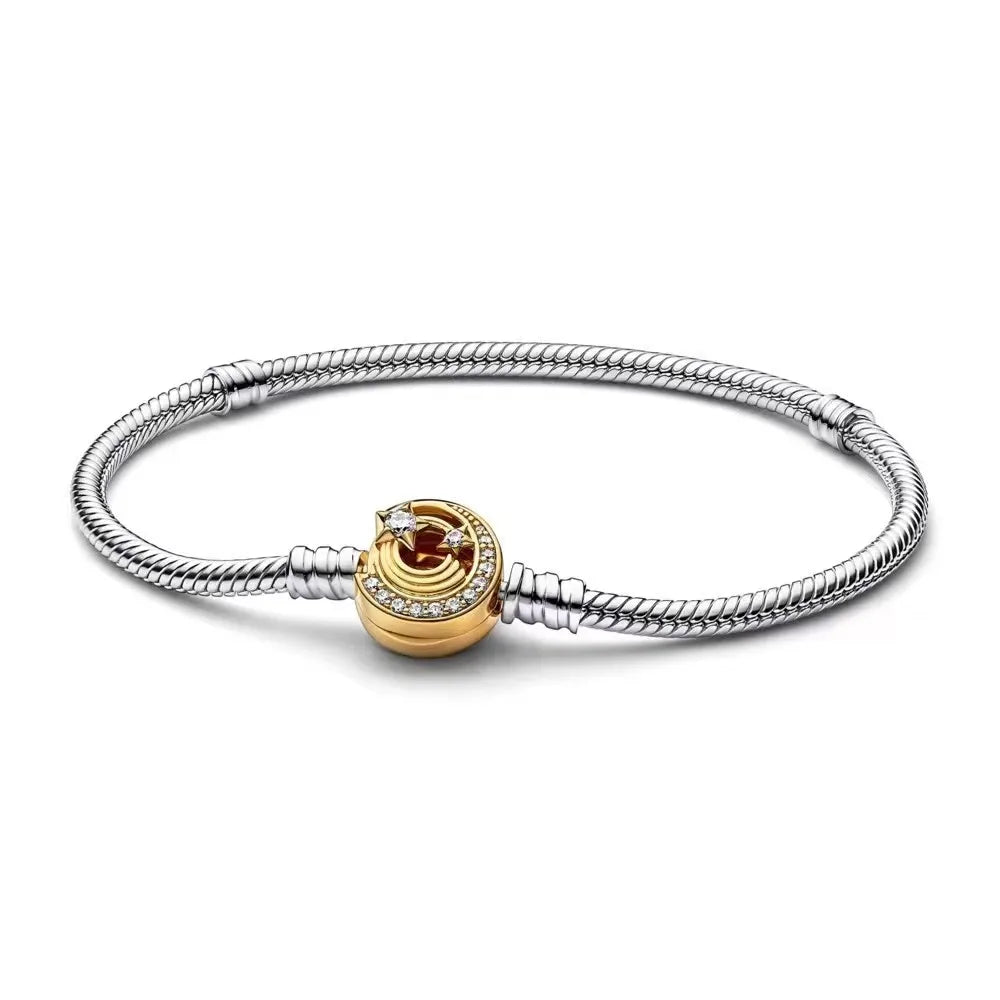 100% S925 sterling silver heart-shaped crown snake bone bracelet, suitable for original DlY bracelet, women's fashion jewelry
