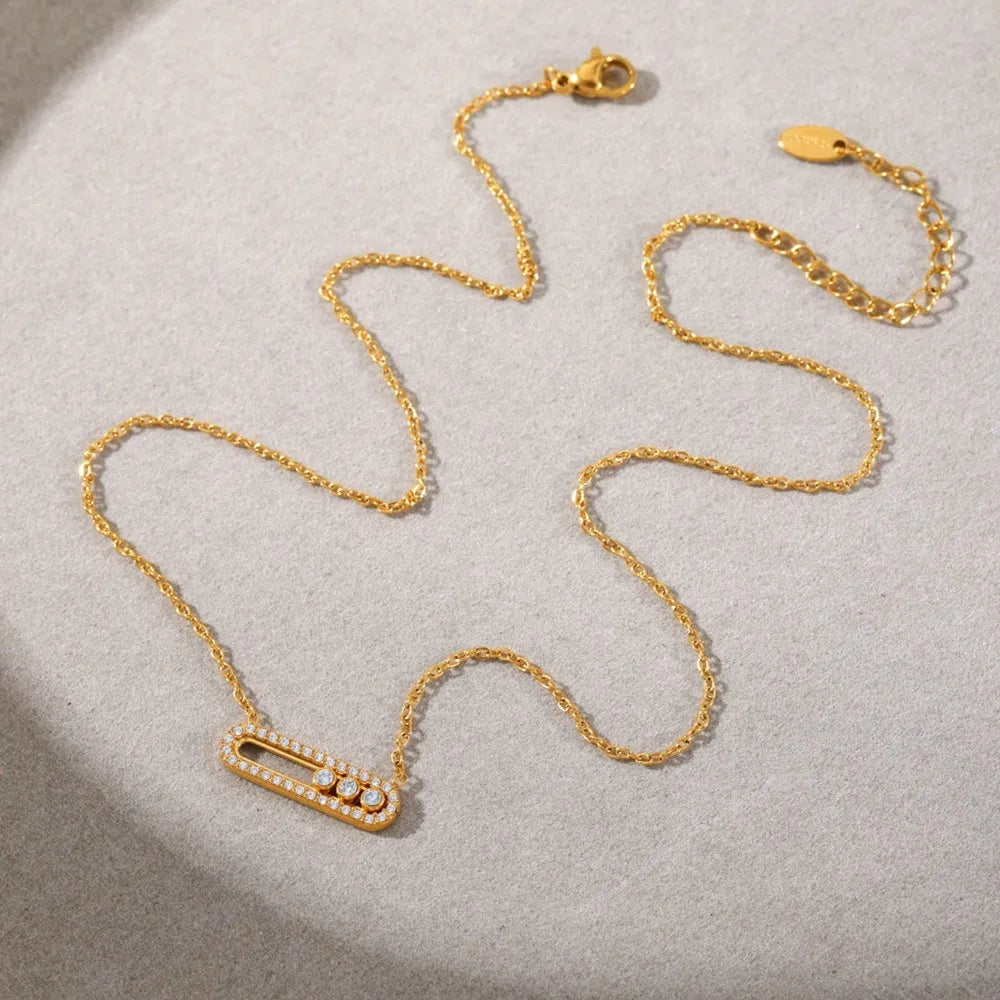 Tiny Chain Necklace for Women 18k Gold Plated Stainless Steel Necklace Dainty Zircon Pendant Necklaces Matching Ring Jewelry Set