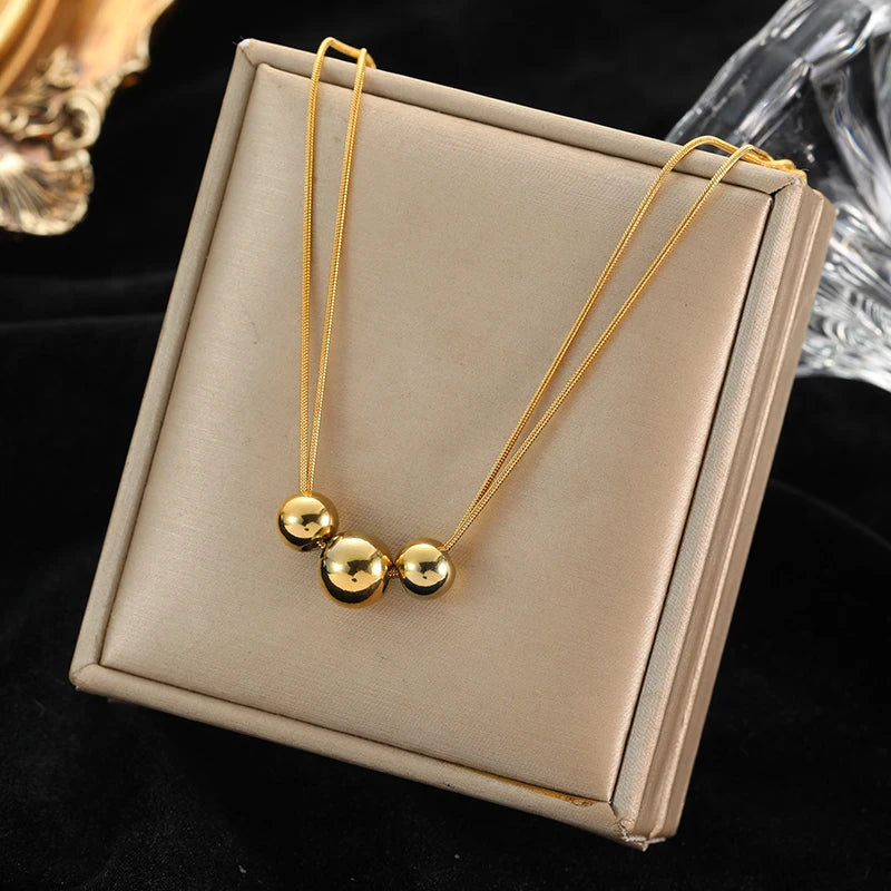 Plated Bead Pendant Necklace Earrings Jewelry Set