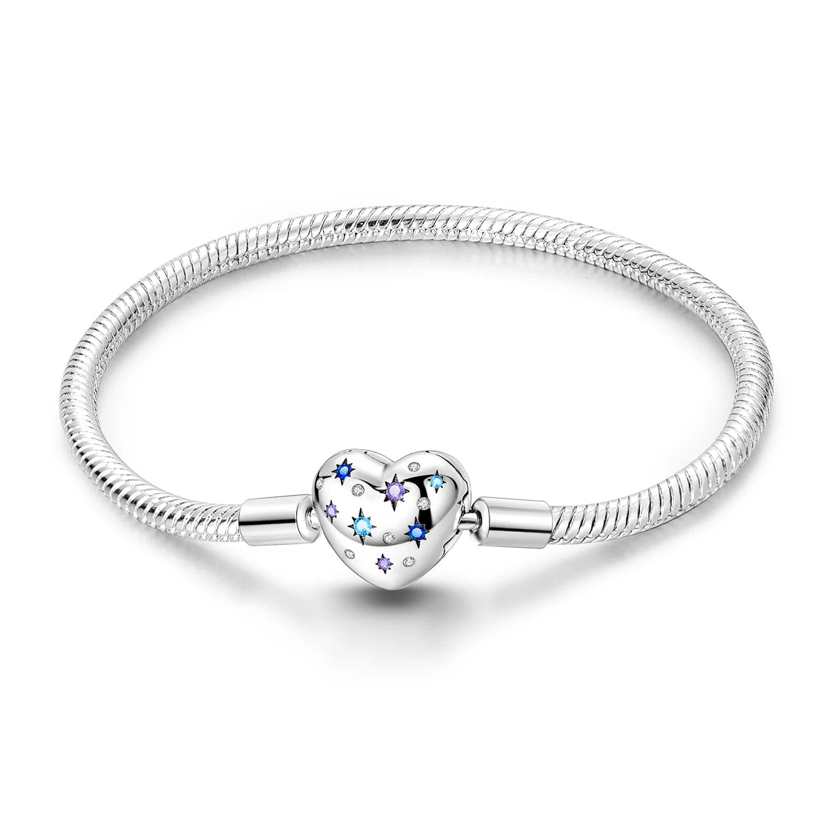 100% S925 sterling silver heart-shaped crown snake bone bracelet, suitable for original DlY bracelet, women's fashion jewelry
