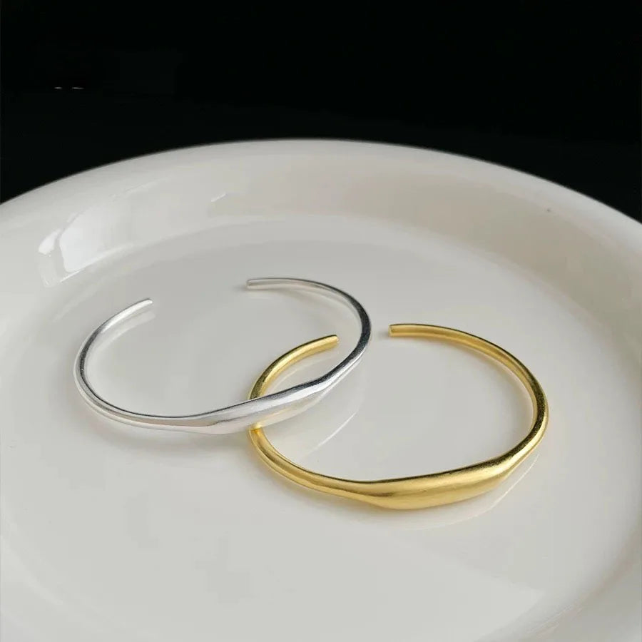 100% Solid 925 Sterling Silver Metal Bracelet for Women Men Gold Color Handmade Simple Bracelet Birthday Gift S-B451
