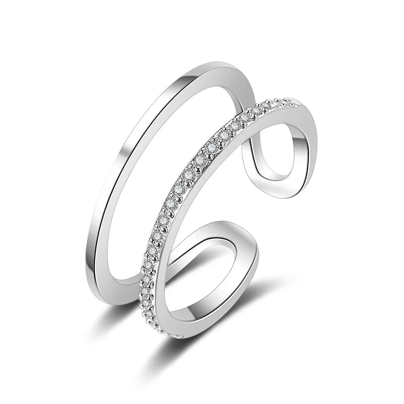 925 Sterling Silver Zircon Adjustable Engagement Rings For Women Wedding Elegant Jewelry Ladies Accessories Gifts R759