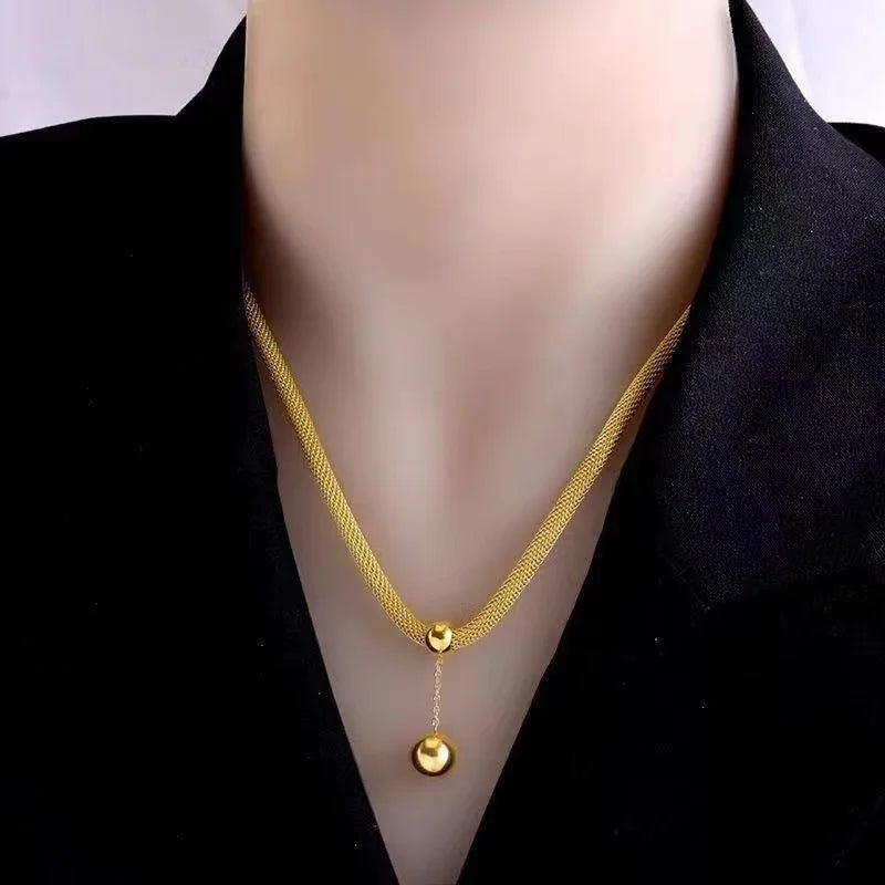 Plated Bead Pendant Necklace Earrings Jewelry Set