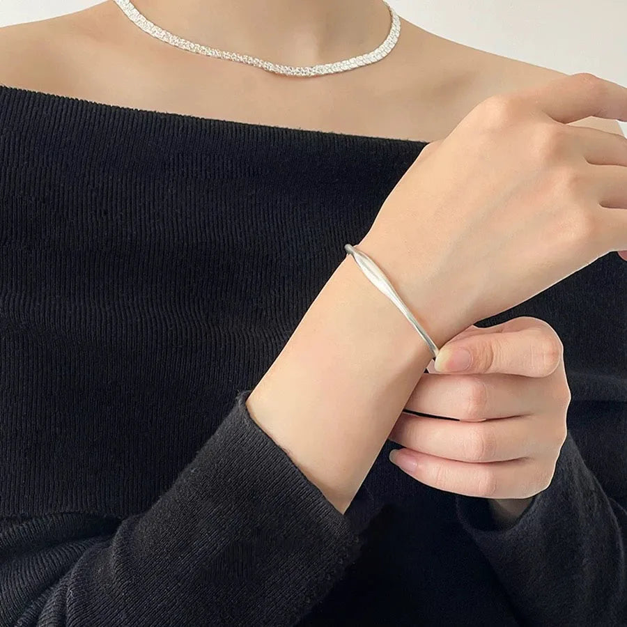 100% Solid 925 Sterling Silver Metal Bracelet for Women Men Gold Color Handmade Simple Bracelet Birthday Gift S-B451
