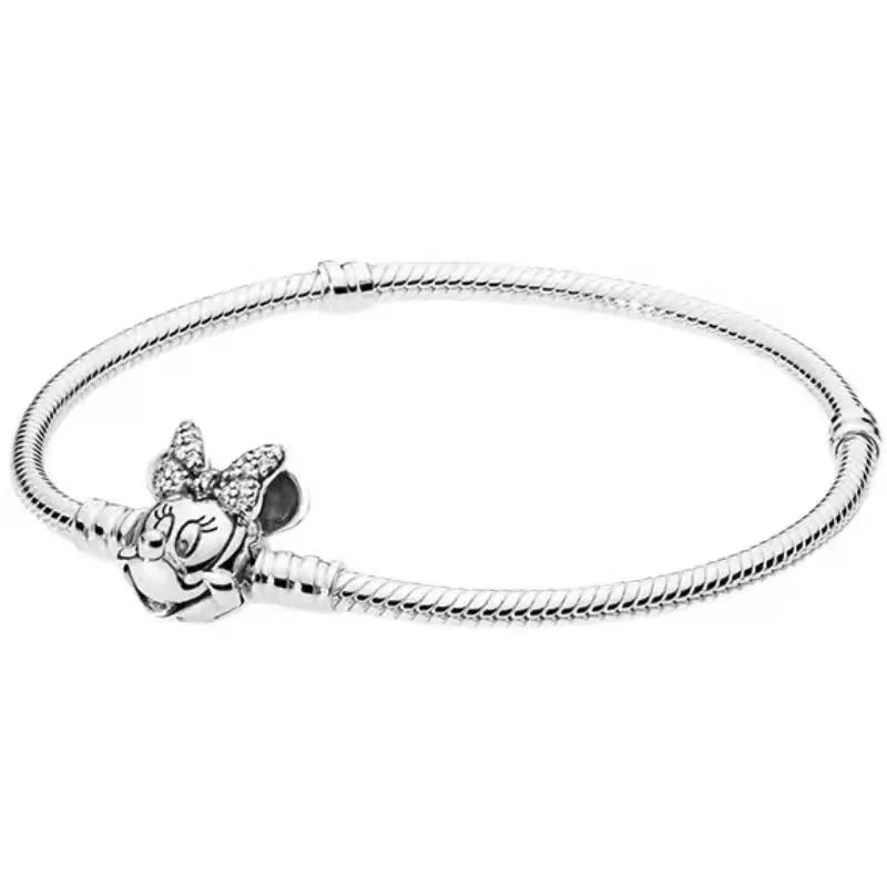100% S925 sterling silver heart-shaped crown snake bone bracelet, suitable for original DlY bracelet, women's fashion jewelry