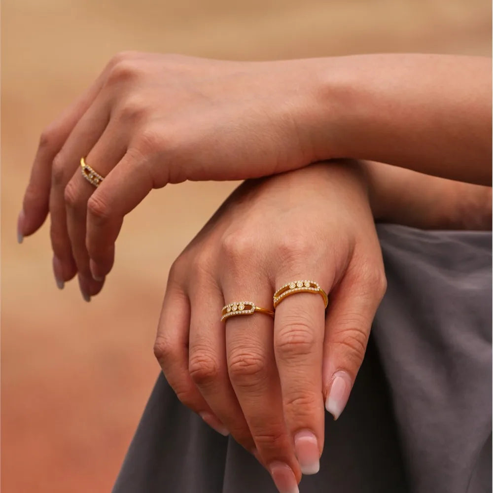 Tiny Chain Necklace for Women 18k Gold Plated Stainless Steel Necklace Dainty Zircon Pendant Necklaces Matching Ring Jewelry Set