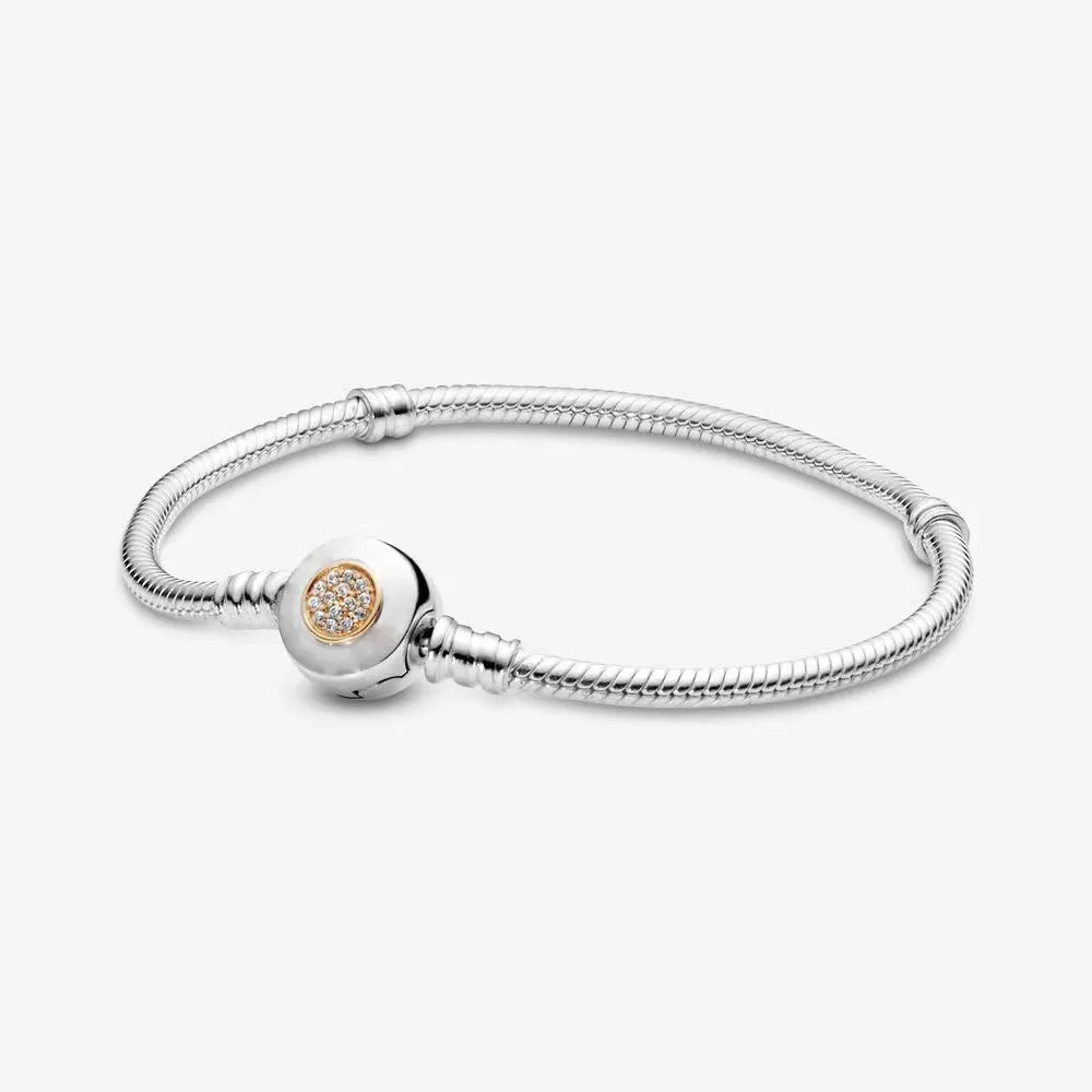 100% S925 sterling silver heart-shaped crown snake bone bracelet, suitable for original DlY bracelet, women's fashion jewelry