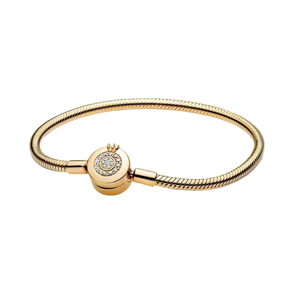 100% S925 sterling silver heart-shaped crown snake bone bracelet, suitable for original DlY bracelet, women's fashion jewelry