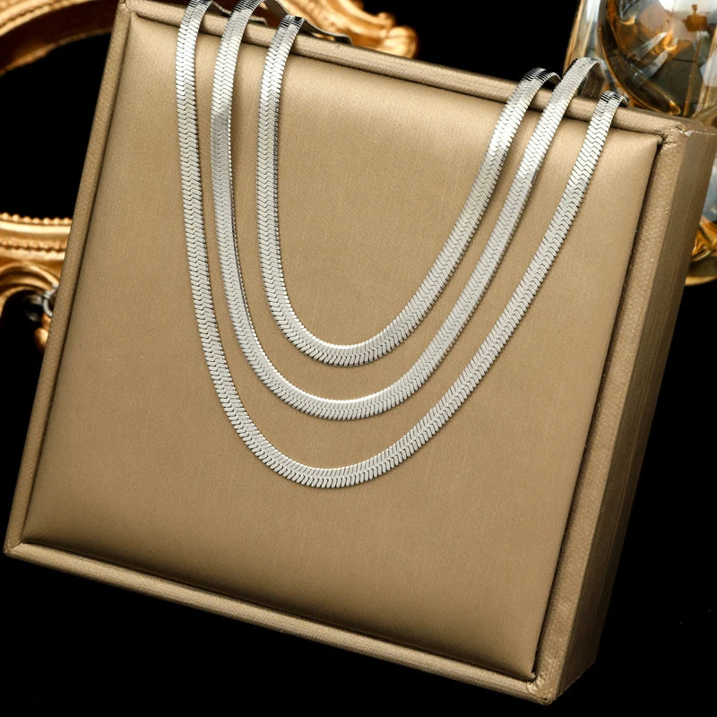 EILIECK 316L Stainless Steel Drawstring Tassel Long Necklace For Women Girl Fashion Gold Color Flat Snake Chain Jewelry Gift