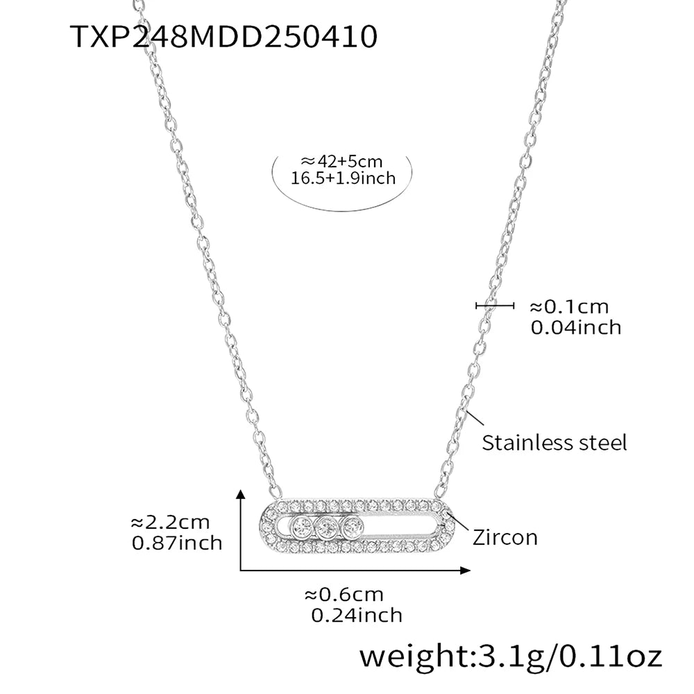 Tiny Chain Necklace for Women 18k Gold Plated Stainless Steel Necklace Dainty Zircon Pendant Necklaces Matching Ring Jewelry Set